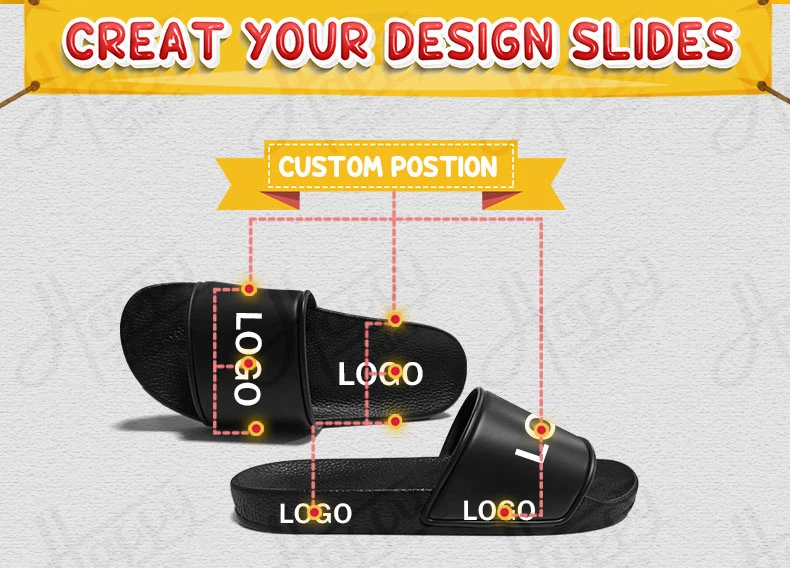 Happyslides Custom Logo Sandals China Designers Slippers, Custom Fashion Rubber Sandals Black Slipper Wholesale