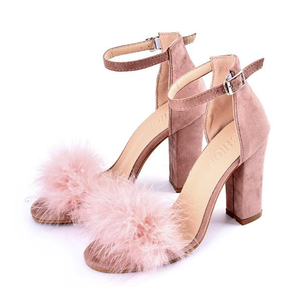 Women Summer High Heel with Fur Fashion Chunky Heel Sandals