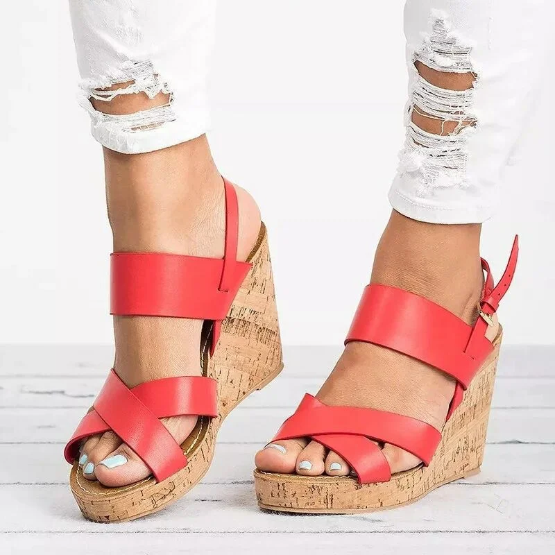 Women's Gladiator Sandals Platform Women Strappy High Heels Female Summer Ankle Strap Open Toe Wedge Sandals Esg14048