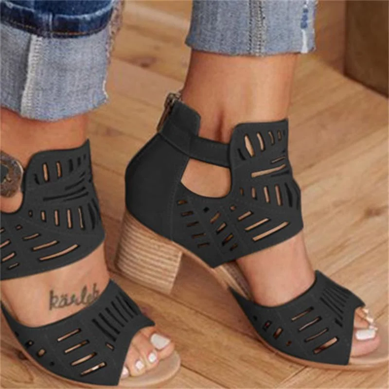 Women Wedge Sandals MID Heel Summer Slip-on Buckle Ladies Shoes