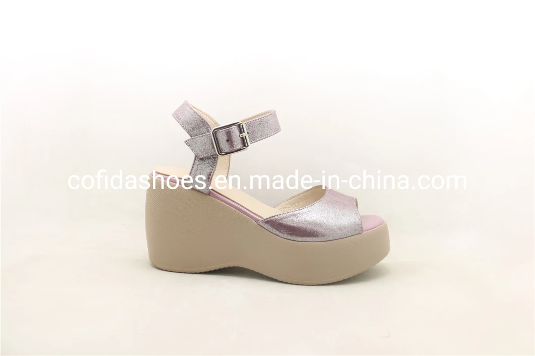 European High Heels Wedge Leather Sandals for Fashion Ladies