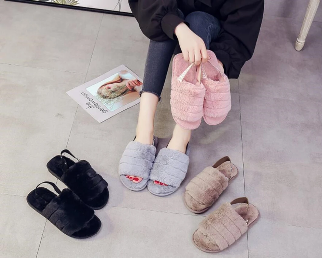 2020 New Style Ladies Plush Sandals Fur Sliders Sandals for Women with Elastic Back Ladies Shoes