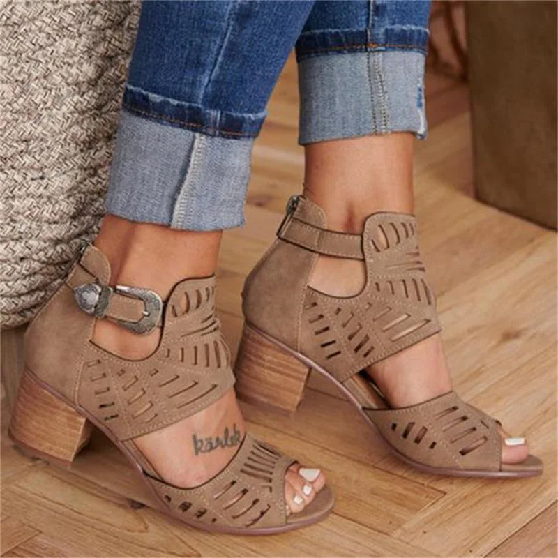 Women Wedge Sandals MID Heel Summer Slip-on Buckle Ladies Shoes