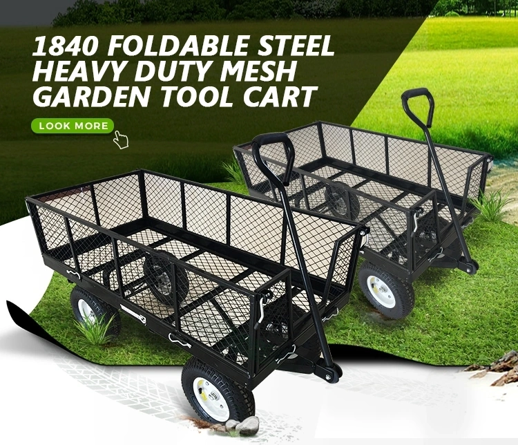 Heavy Duty Steel Mesh Yard Garden Crate Wagon Utility Garden Trolley Cart with 4 Four Wheels