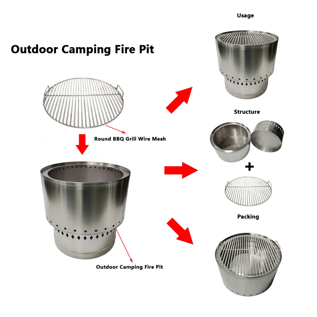 Stainless Steel Folding Portable Outdoor Camping Fire Pit with BBQ Grill Wire Mesh