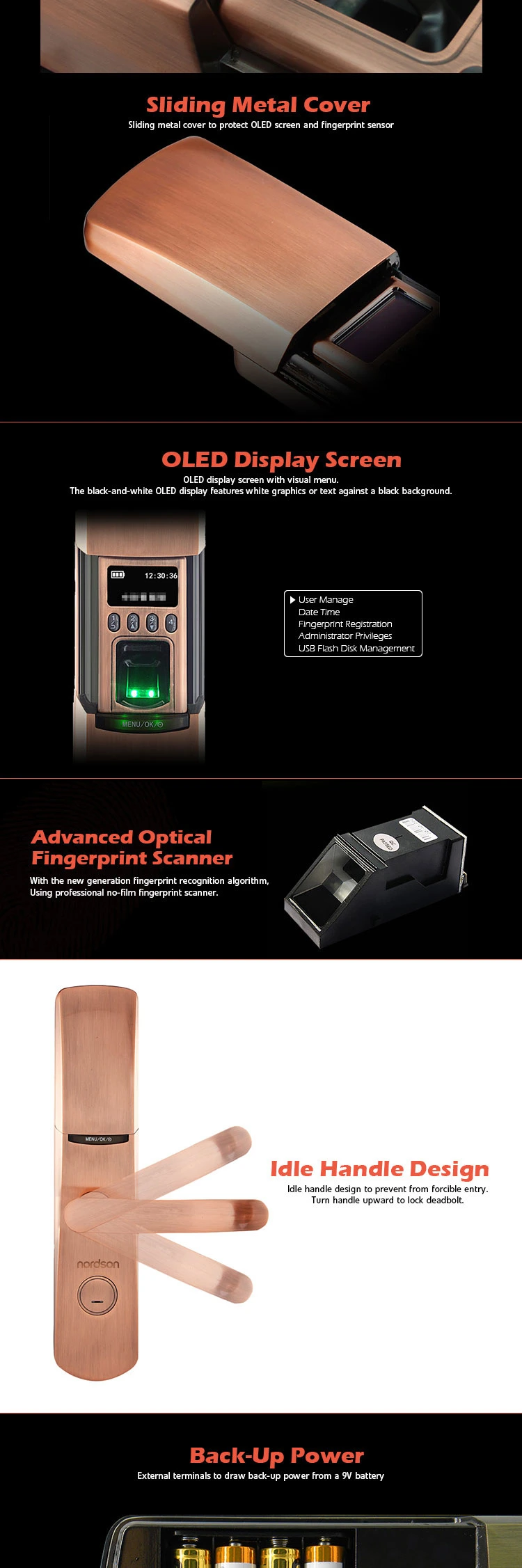 Hochwertige Anti-Dieb Sicherheit Fingerabdruck Smart Lock Tür mit Deckel