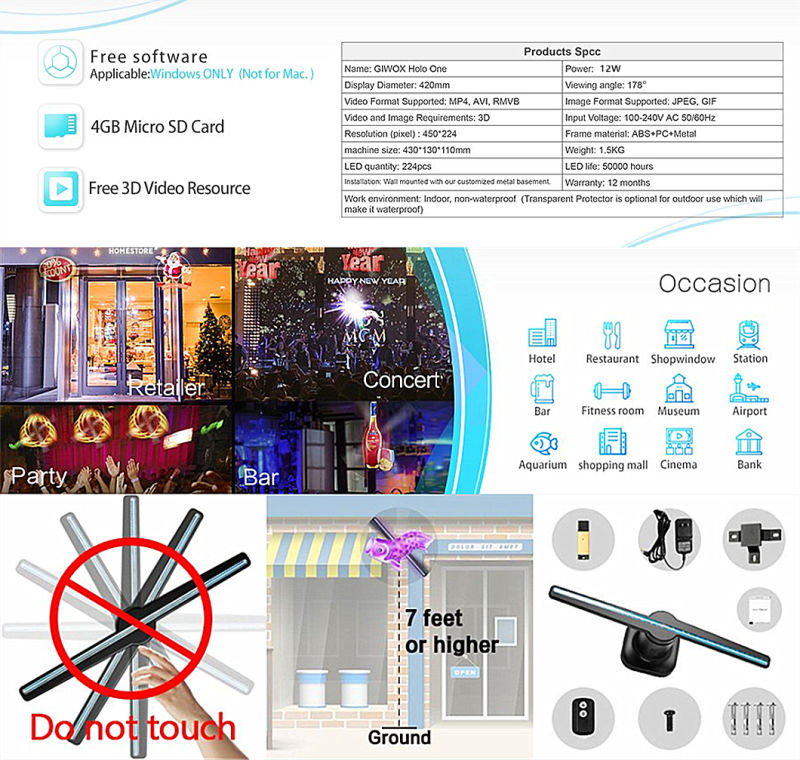 Biling 3D Hologram Display 3D Floating Hologram Projector 3D Hologram Fan 3D Hologram Display