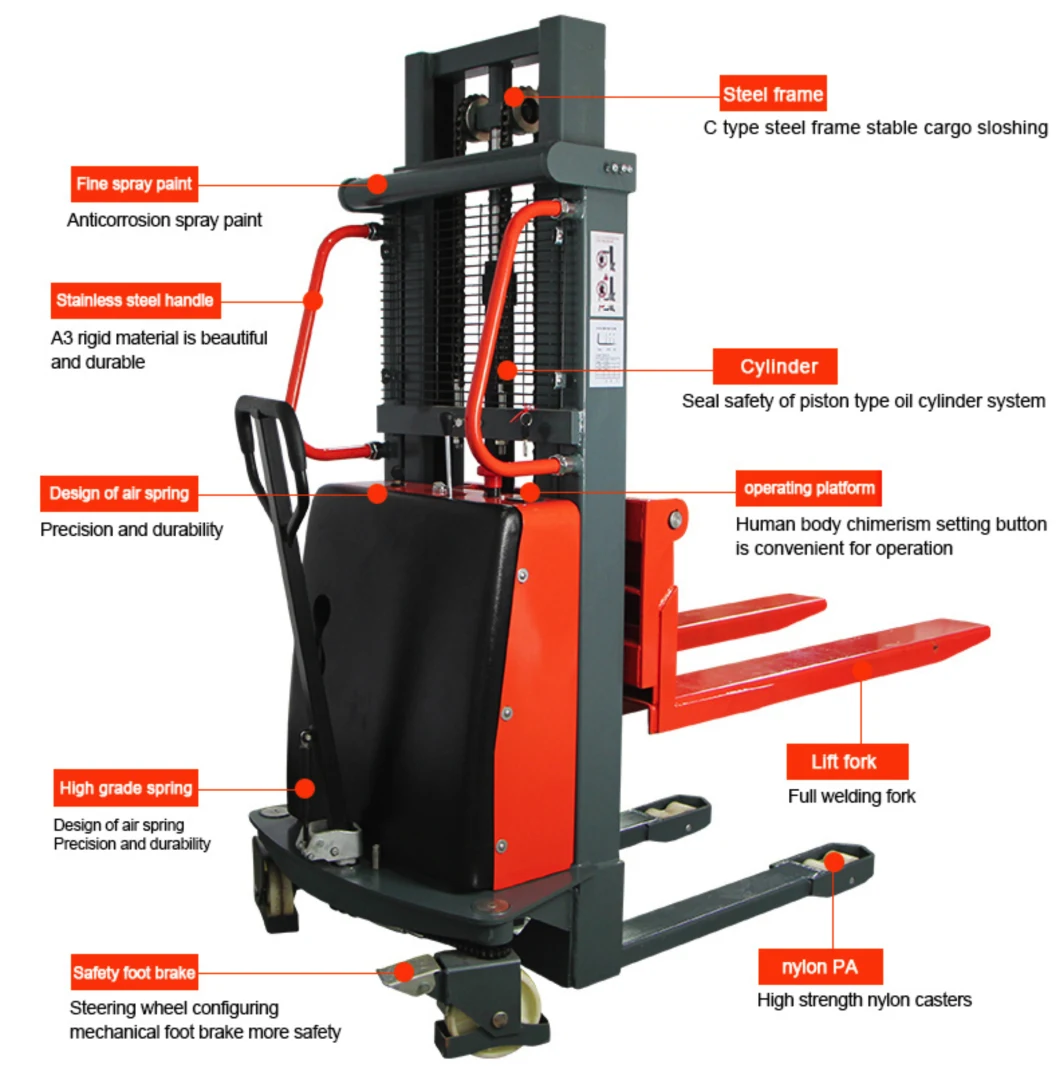 Full Battery Operated Pallet Forklift Stacker with Stand on Platform