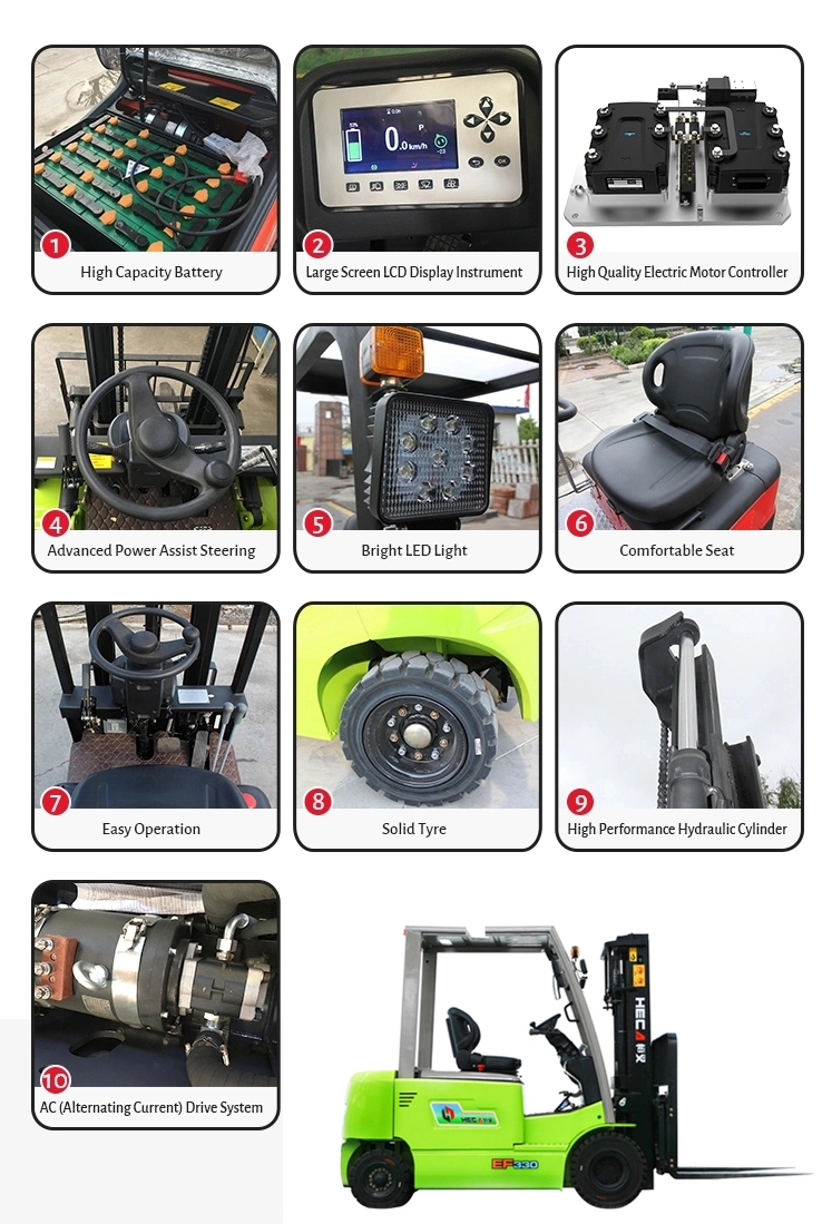 Ef430 3t 3000mm-6000mm Dual-Driving Battery Counterbalance Forklift with Optional Side Shifter