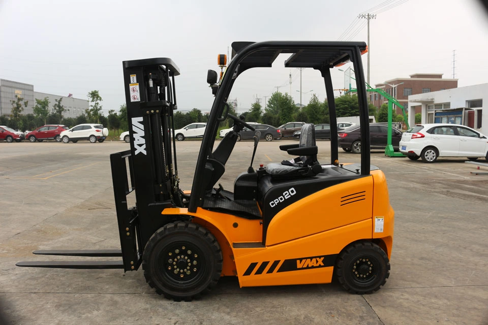 Vmax Factory 4 Wheel 48 Volt Curtis Electric Forklift Battery Powered Electric Forklift 2000 Kg