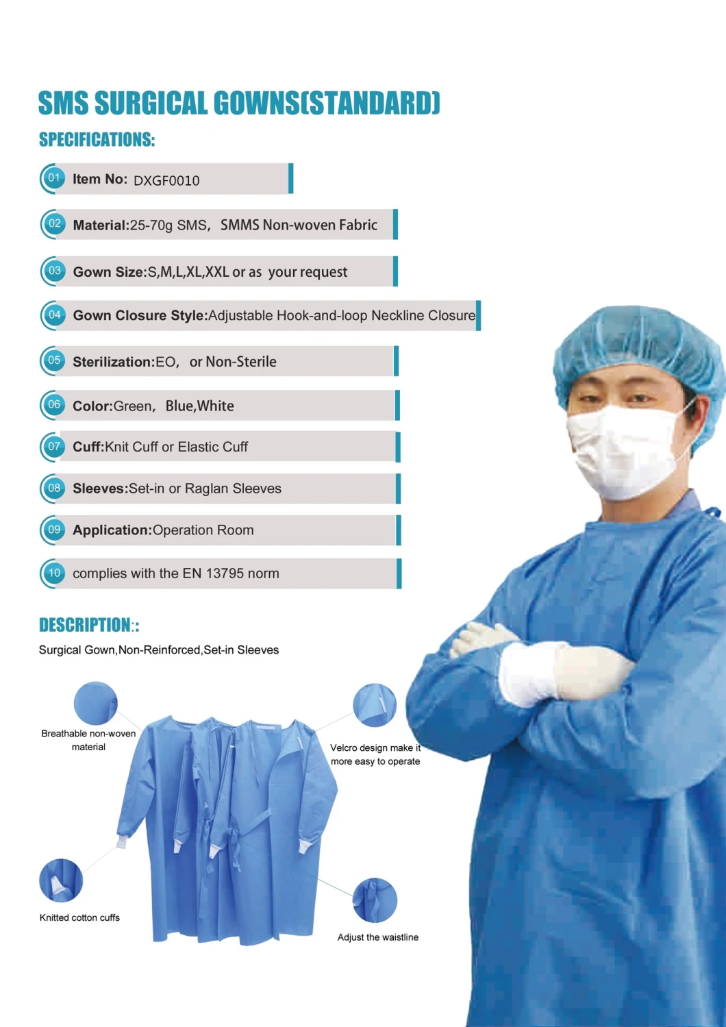 New Products Single Use Nonwoven Disposable Isolation Gown PP SMS PP+PE CPE