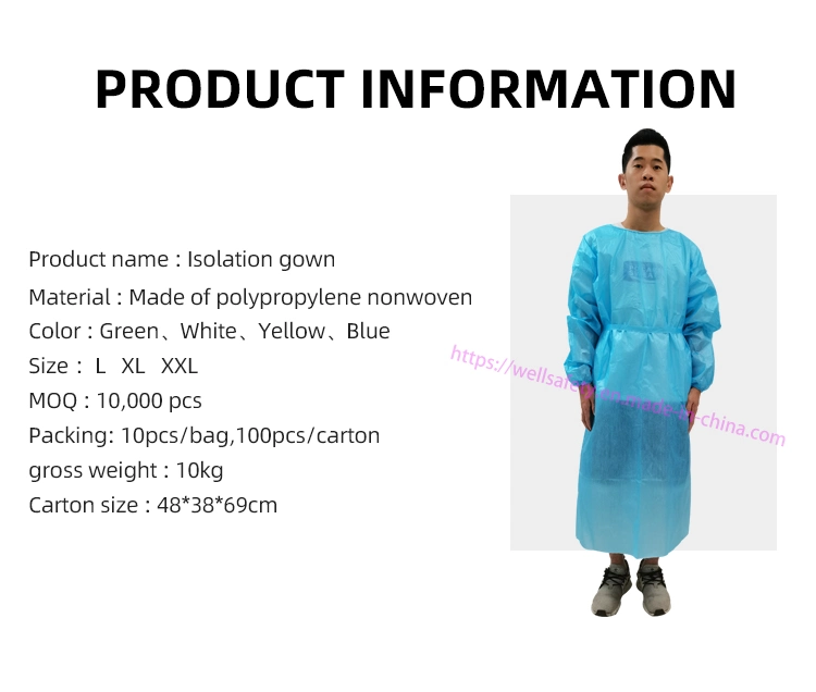 FDA CE ISO SGS En13485 En13795 AAMI Nonwoven Waterproof PP PE Lab Caot Disposable CPE Apron SMS Suit Workwear Disposable Isolation Gown