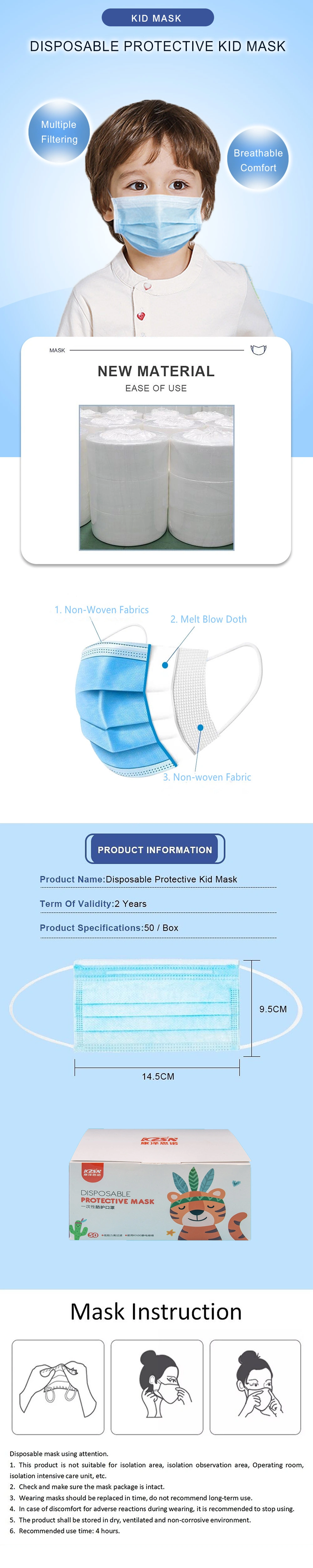 Wholesale Earloop in Stock Kids Mask 3 Ply Protective Safety Mask Nonwoven Disposable Child Dust Mask