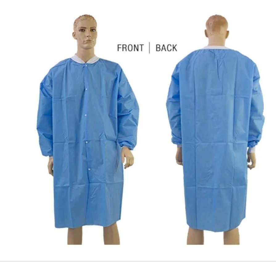 Disposable PP Nonwoven /SMS/PP+PE Lab Coat with Velcro/Collar