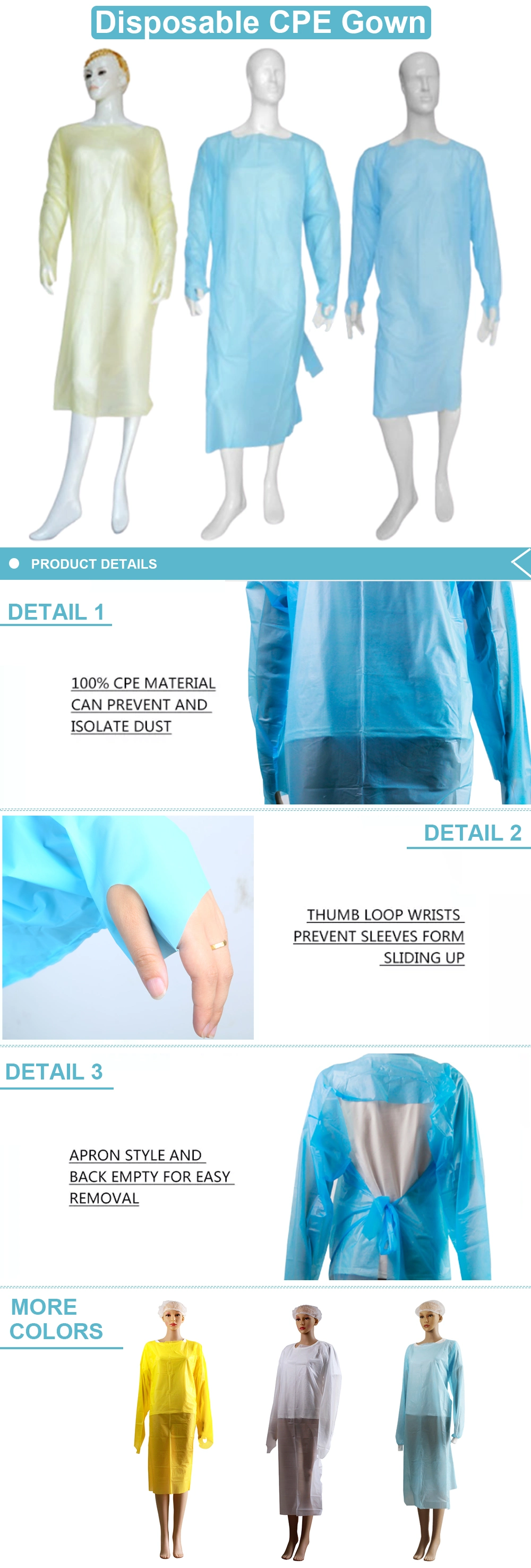 SMS PP+PE Hospital PP Nonwoven Level 2 Disposable Isolation Gown Price List