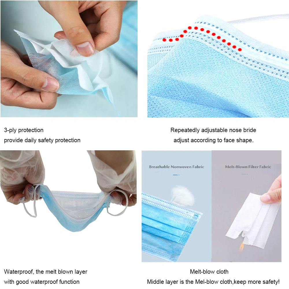 Fast Delivery Medical Face Mask Nonwoven Fabric Masks 3ply 98% Bfe Disposable Face Masks