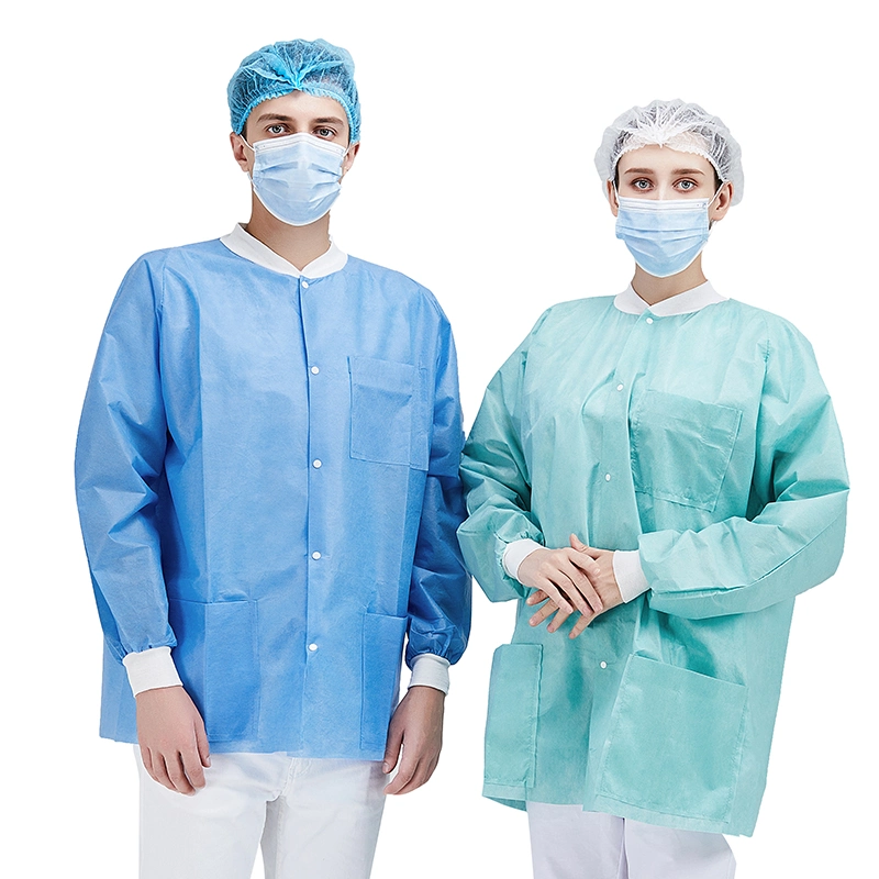 Disposable Customized Size Blue/White Nonwoven PP/SMS/PP+PE Lab Gown Lab Jackets Lab Coat