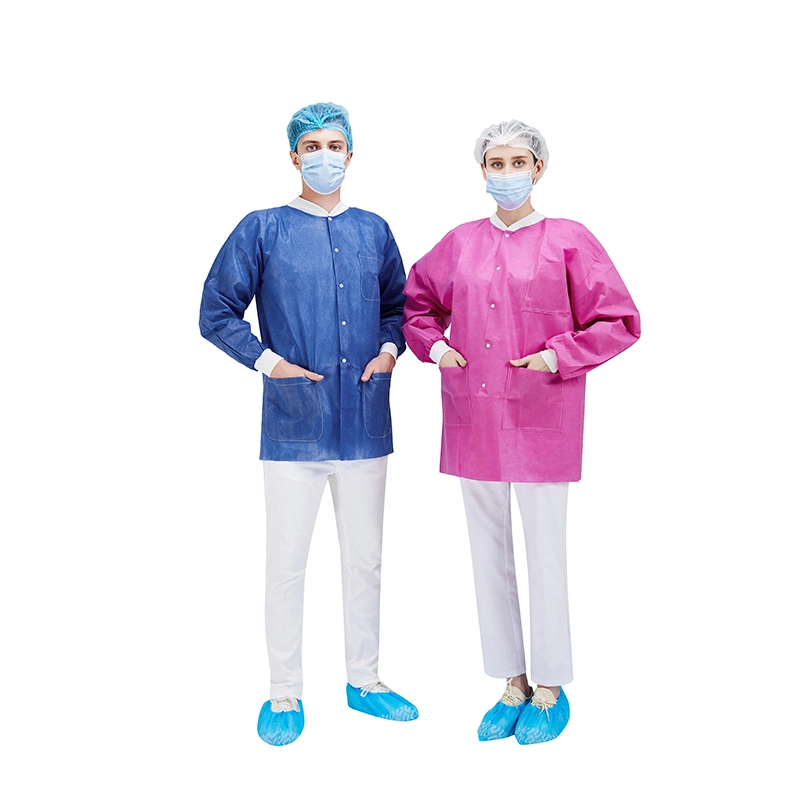 Disposable Customized Size Blue/White Nonwoven PP/SMS/PP+PE Lab Gown Lab Jackets Lab Coat