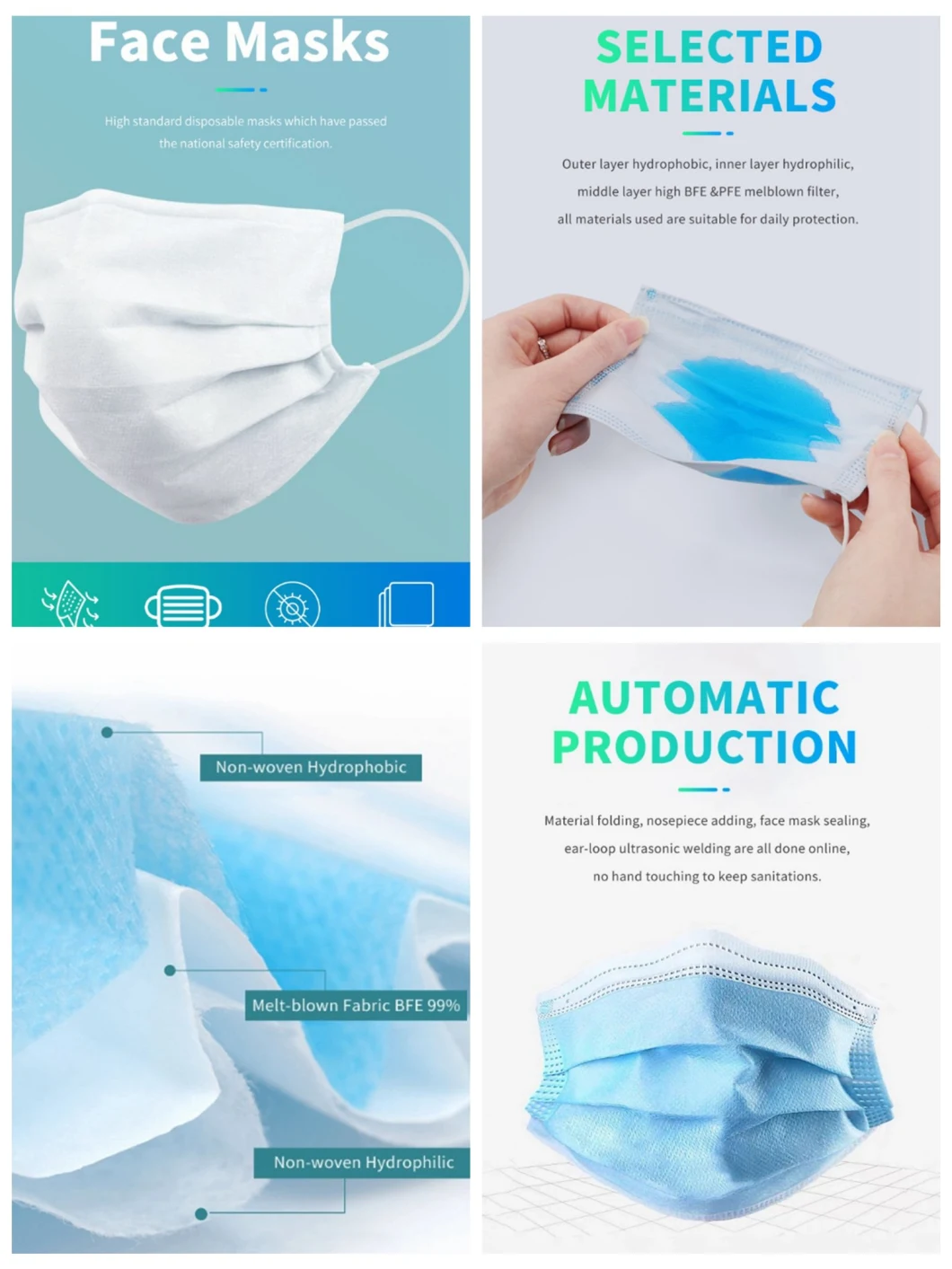 3ply Mask Nonwoven Mask Disposable Civil Mask Factory Manufacture Face Mask