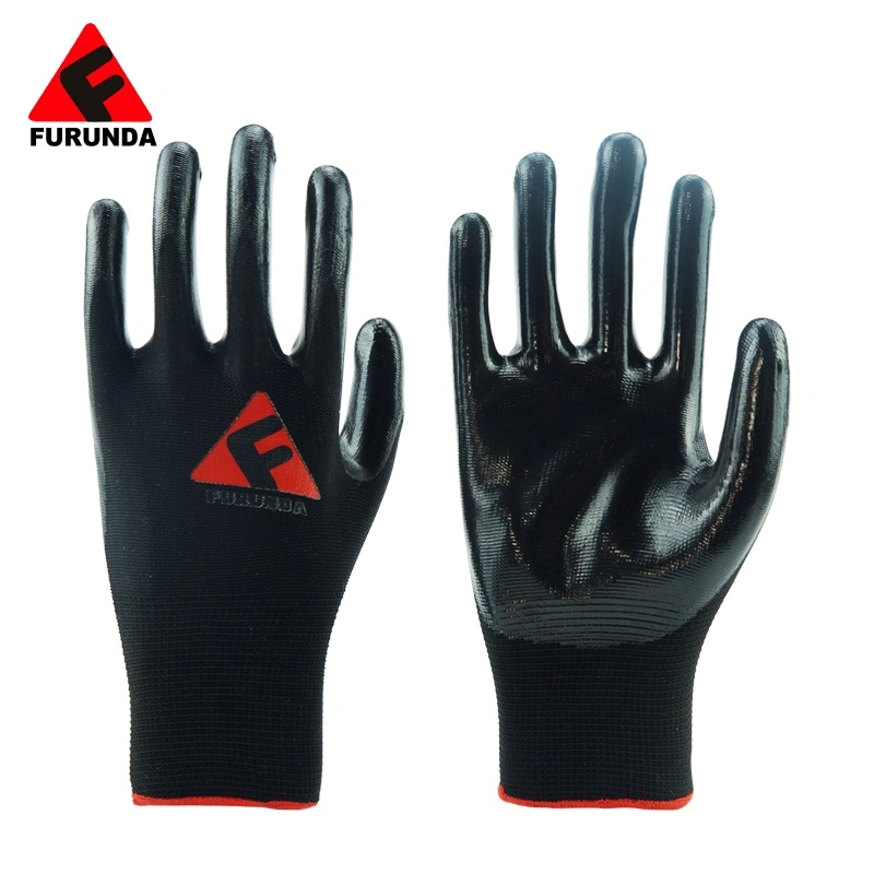 Economy Gray Polyester Nylon Gray Flat Smooth Nitrile Coated Work Gloves Oil Resistant Working Gloves