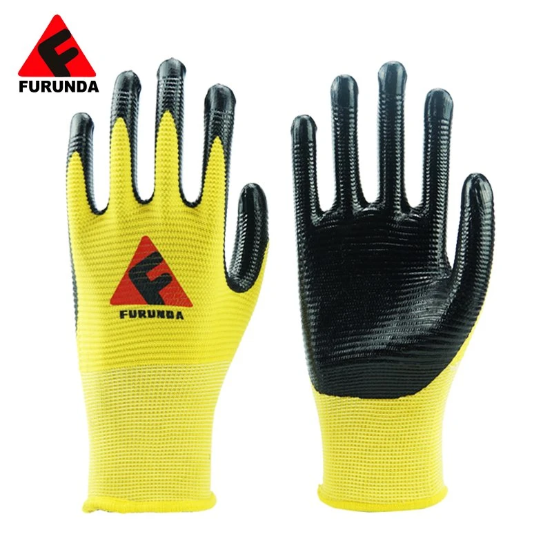 Economy Gray Polyester Nylon Gray Flat Smooth Nitrile Coated Work Gloves Oil Resistant Working Gloves