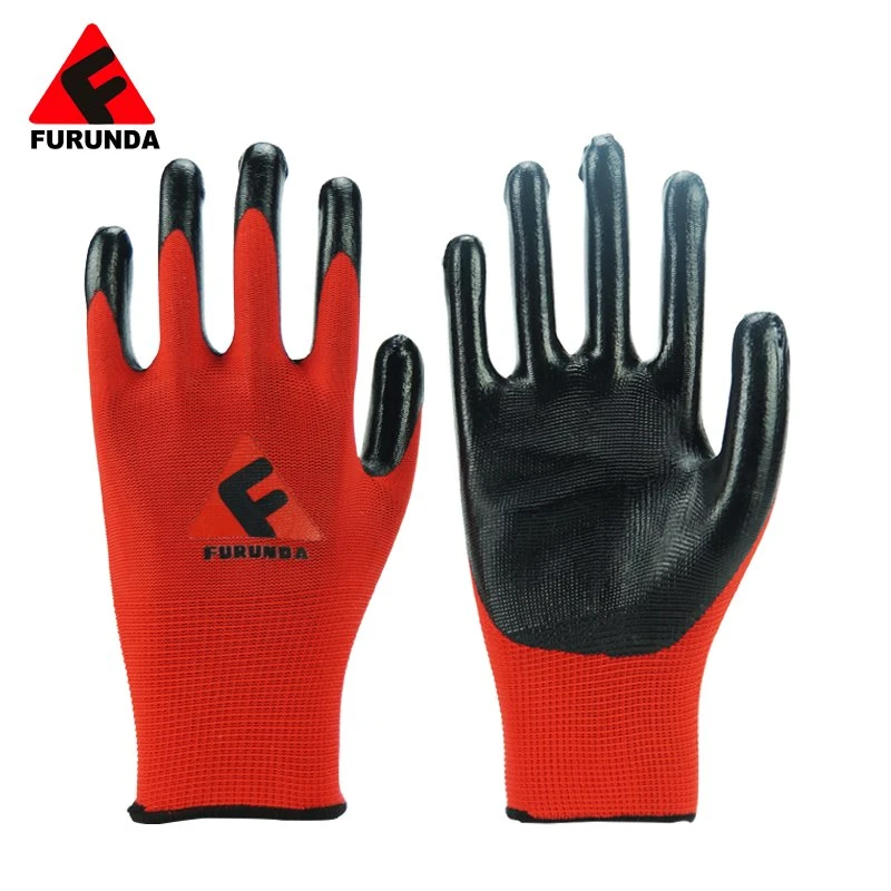 Economy Gray Polyester Nylon Gray Flat Smooth Nitrile Coated Work Gloves Oil Resistant Working Gloves