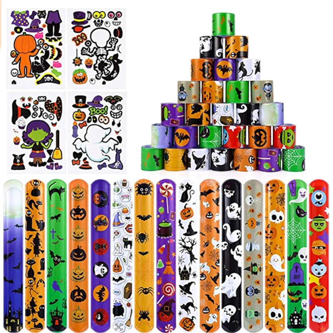 Halloween Slap Bracelets Halloween Snap Bracelets with Spider Pumpkin Ghost Halloween Patterns for Halloween Party Favors