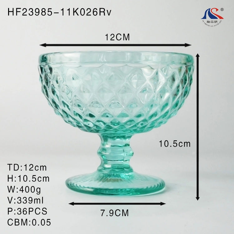 Popular Green Colored Diamond Design Bulk Tea Cup Icecream Glass Bowl of Drinking