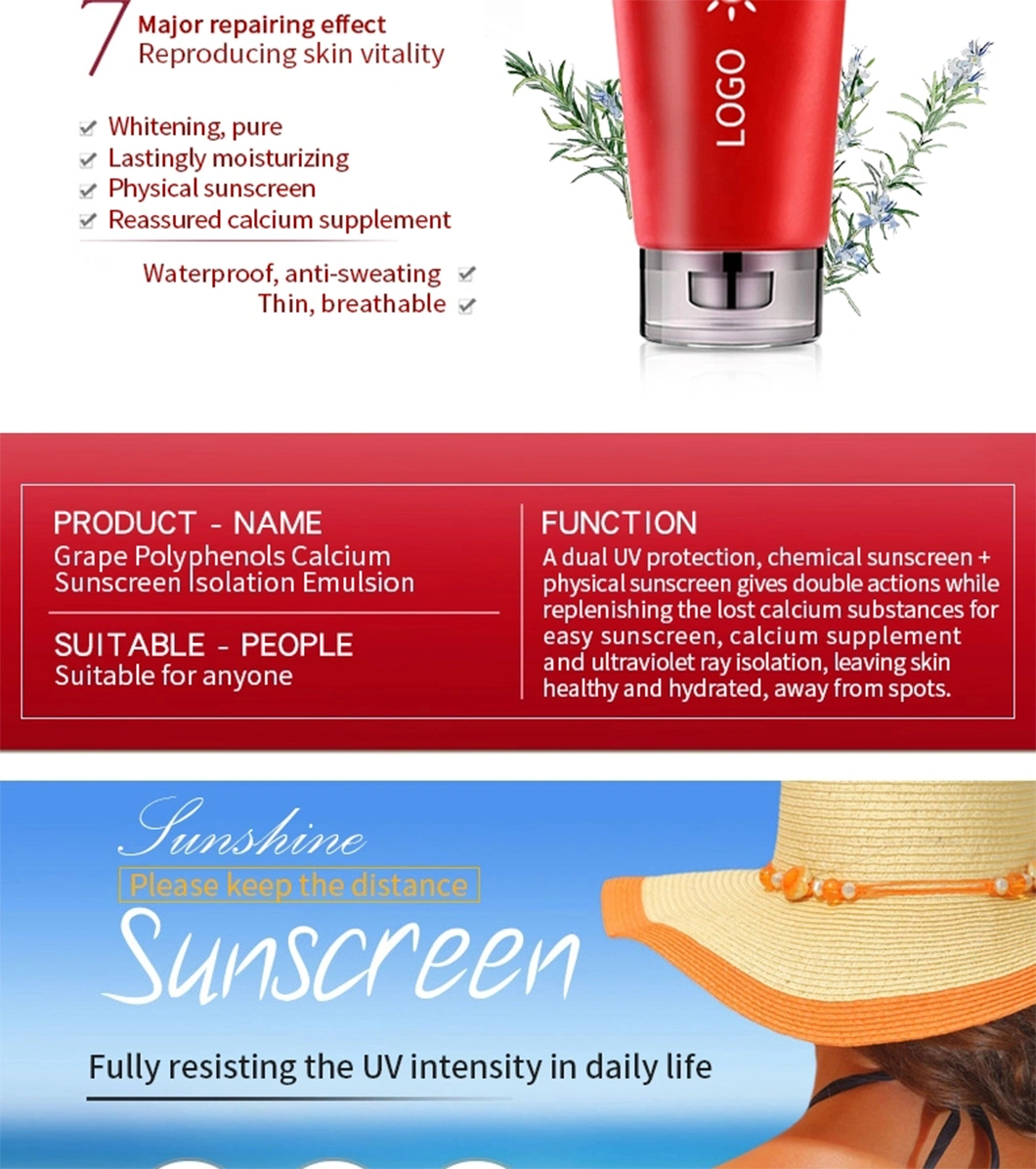 Best Natural Skin Care Sunscreen Whitening Cream with Sunscreen Protection