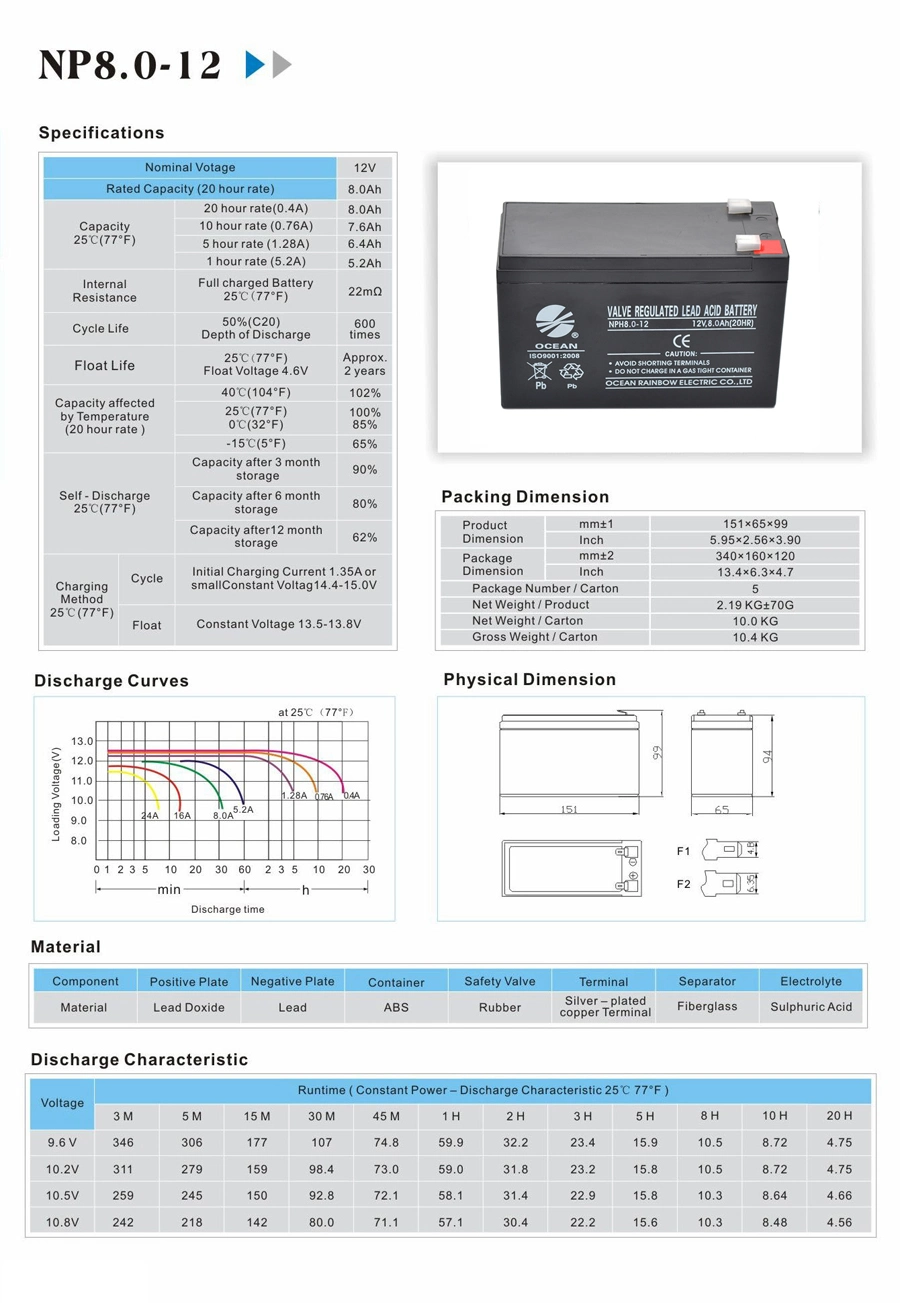 12V 8ah Battery Mini UPS with Battery Backup12V8a Rechargeable Lead Acid Battery