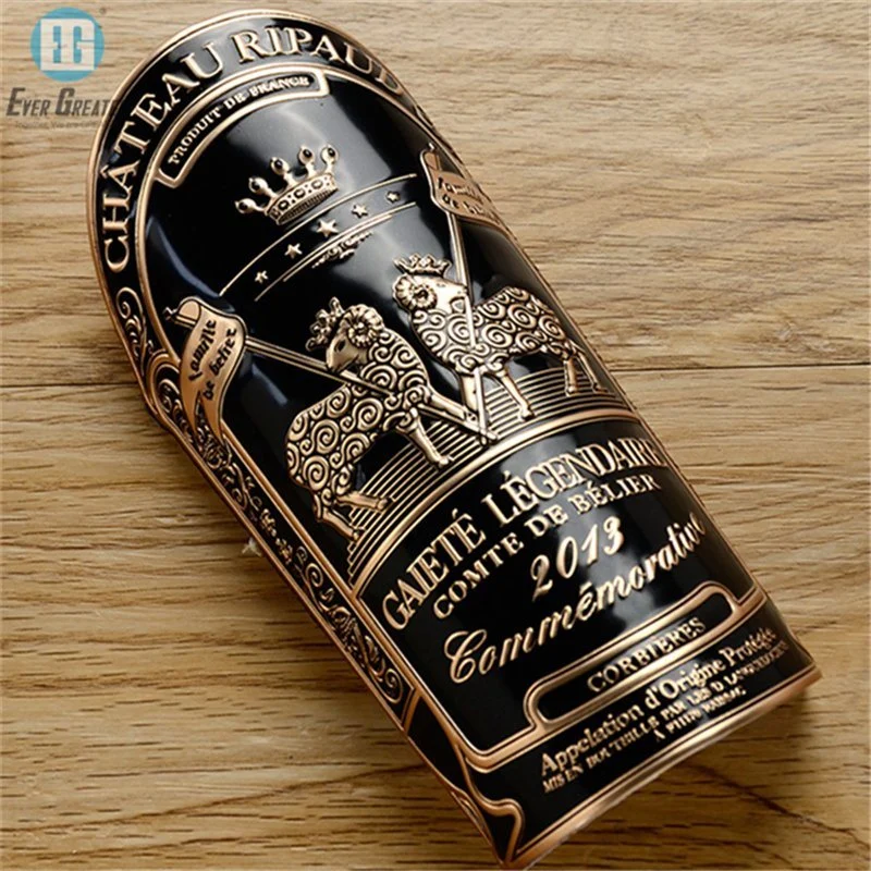 Factory Custom Metal Label Aluminum Embossed Bottle Label Wine Metal
