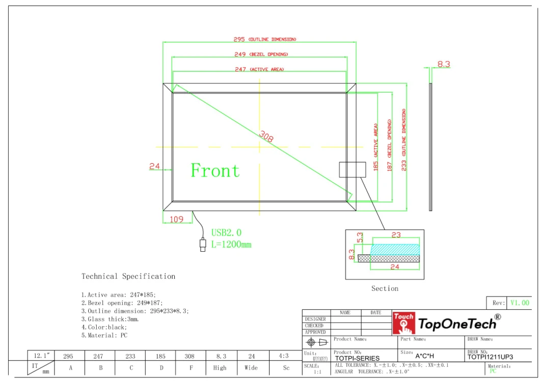 12.1 Inch Infrared IR Touchpanel Screen Components Tempered Glass Operates
