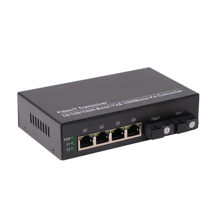 2 Light 4 Power Fiber Optic Transceivers Fiber Media Converter 10/100/1000m Single-Mode