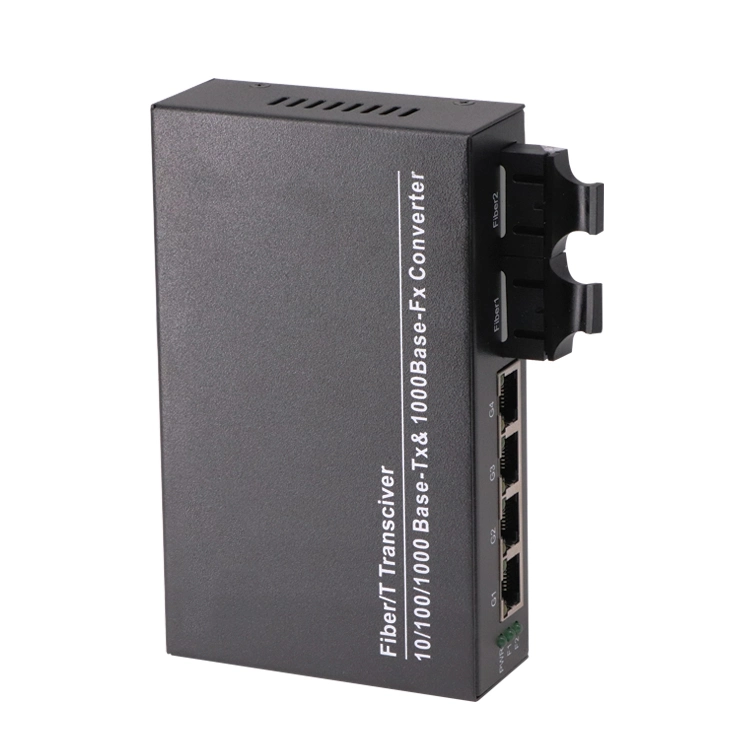 2 Light 4 Power Fiber Optic Transceivers Fiber Media Converter 10/100/1000m Single-Mode