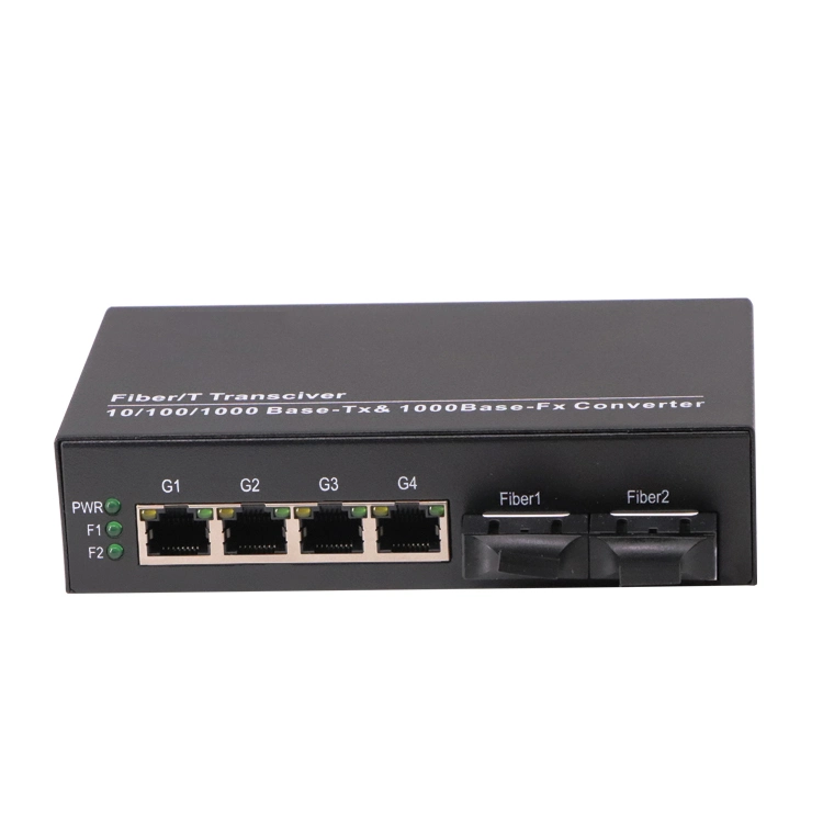 2 Light 4 Power Fiber Optic Transceivers Fiber Media Converter 10/100/1000m Single-Mode