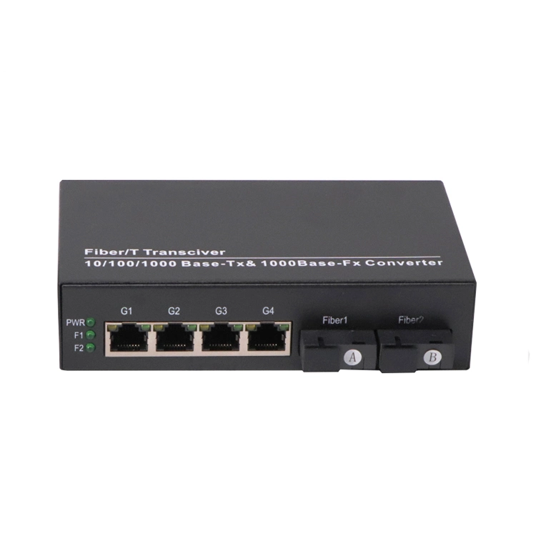 2 Light 4 Power Fiber Optic Transceivers Fiber Media Converter 10/100/1000m Single-Mode