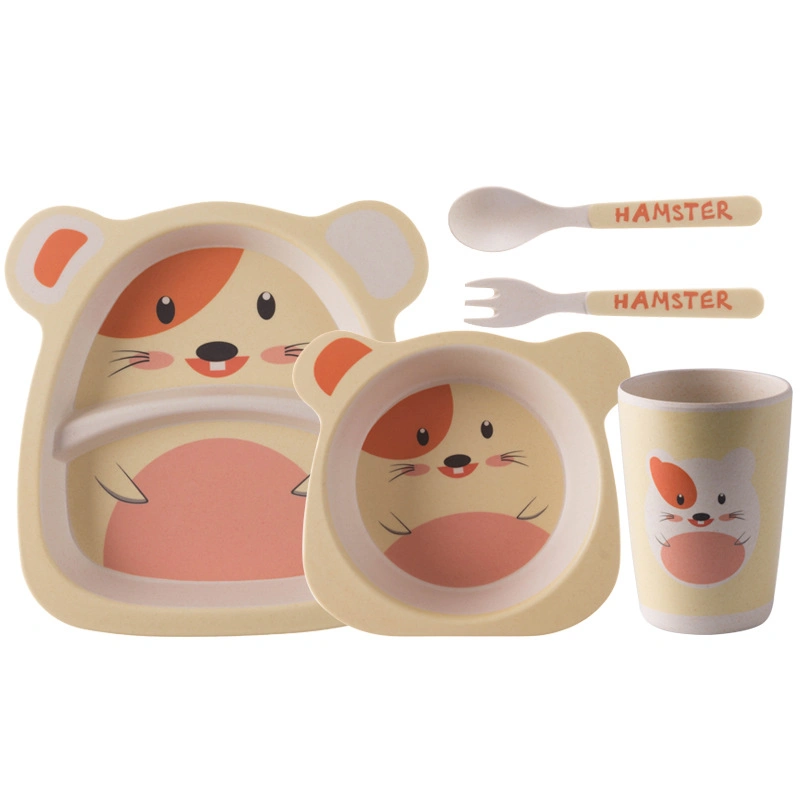 Cartoon Tableware Set 5-Piece Cute Durable Dinner Bamboo Fiber Kids Set