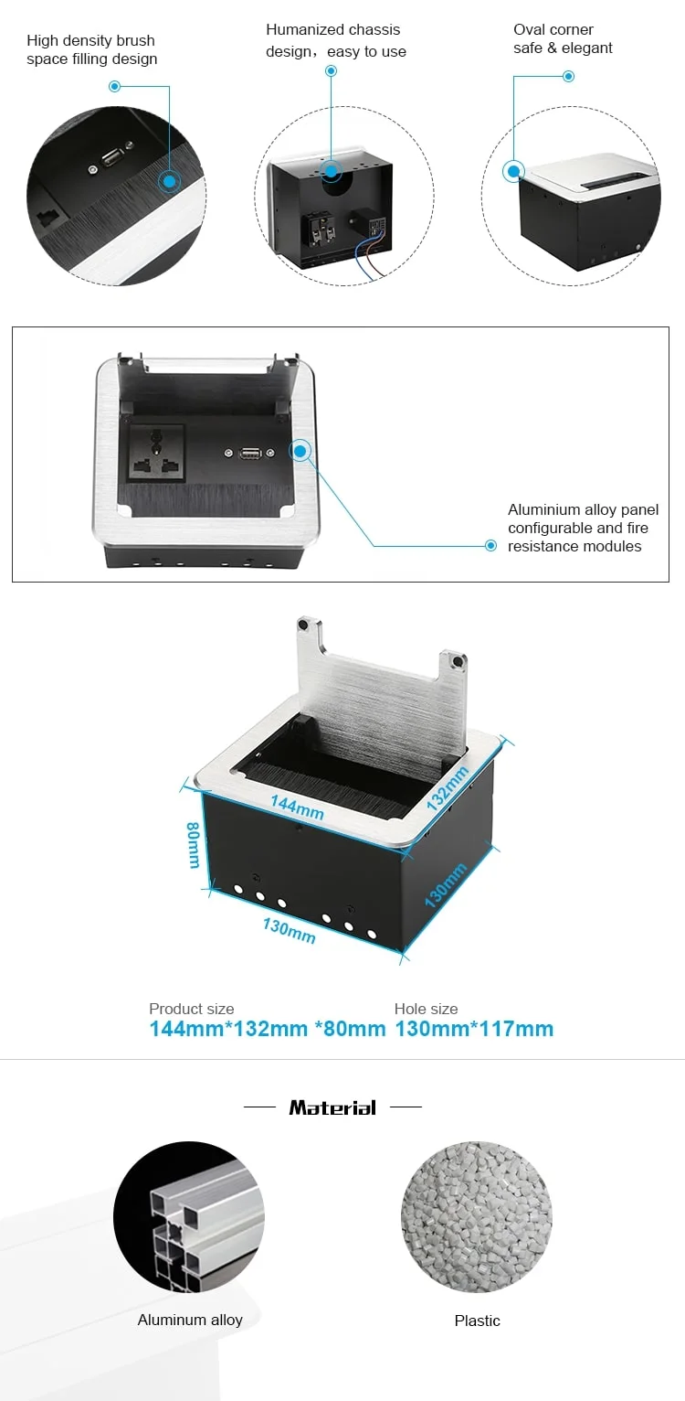 Tabletop Cable Management Aluminum Desktop Power Socket Tabletop Flip up Socket