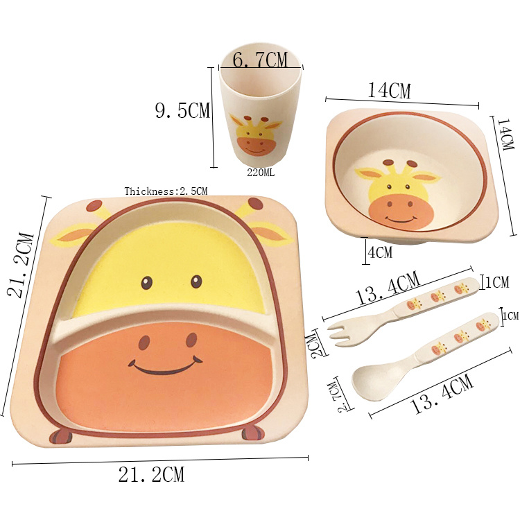 Ecofriendly Bamboo Fiber Dinner Set with Divided Plate Bowl Spoon Folk Mug 5PCS Set