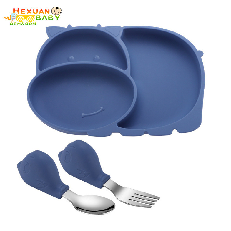 Kids Learning Self-Eating Plates Baby Feeding Children Tableware Set Silicone Tableware Children's Tableware