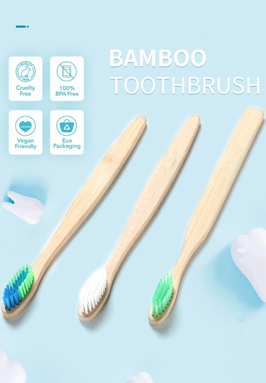 Custom Logo Eco-Friendly Natural Bamboo Toothbrush with Case, Bristle Charcoal Bamboo Tooth Brush