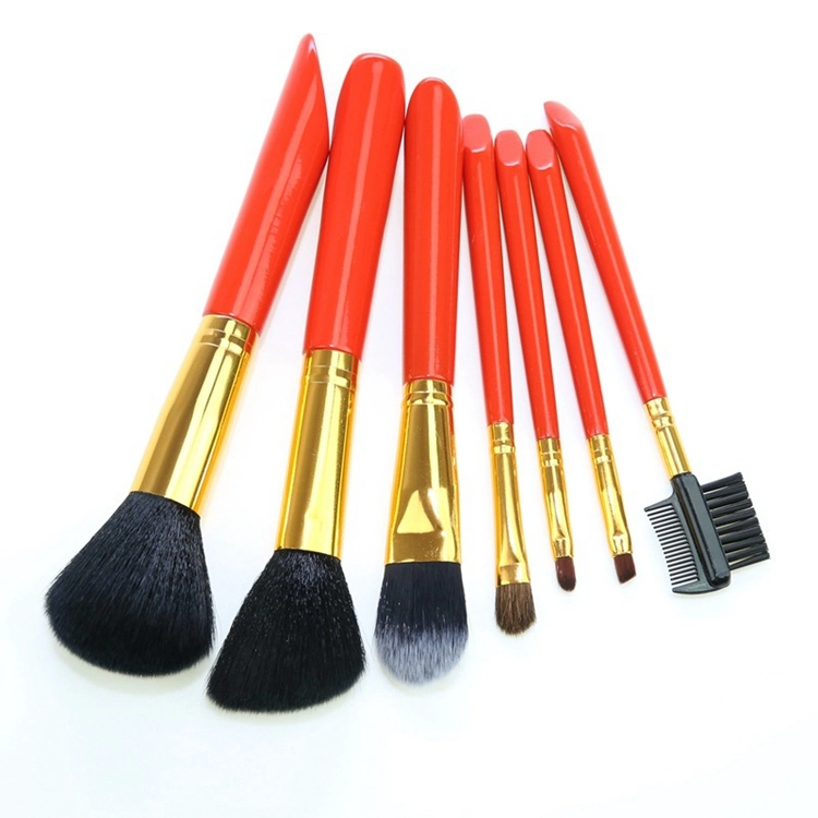 Factory Price Popular 7PCS Red Color Travel Makeup Brush Wooden Handle Eyebrow Makeup Brush Set