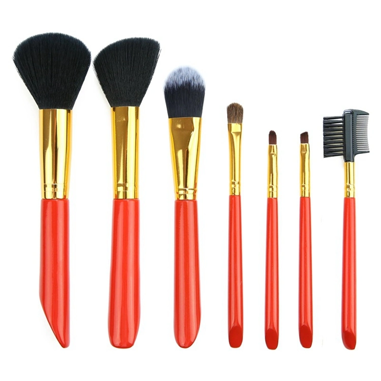 Factory Price Popular 7PCS Red Color Travel Makeup Brush Wooden Handle Eyebrow Makeup Brush Set