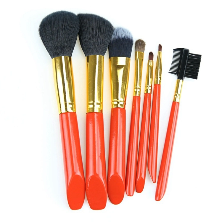 Factory Price Popular 7PCS Red Color Travel Makeup Brush Wooden Handle Eyebrow Makeup Brush Set