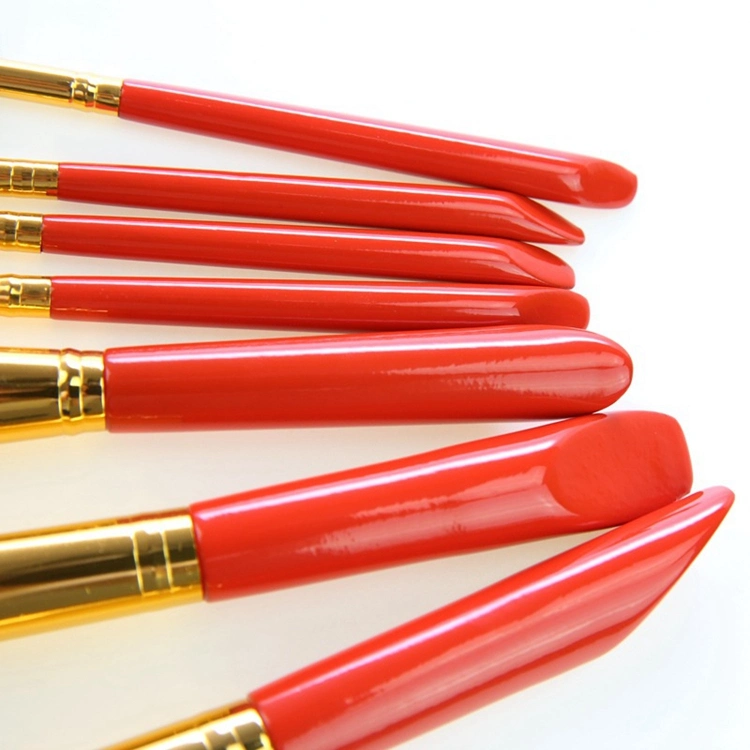 Factory Price Popular 7PCS Red Color Travel Makeup Brush Wooden Handle Eyebrow Makeup Brush Set