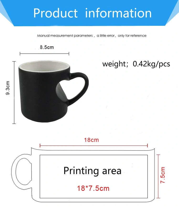 Heart Shape Matte Color Changing Ceramic Magic Mug for Sublimation Printing (Red color)