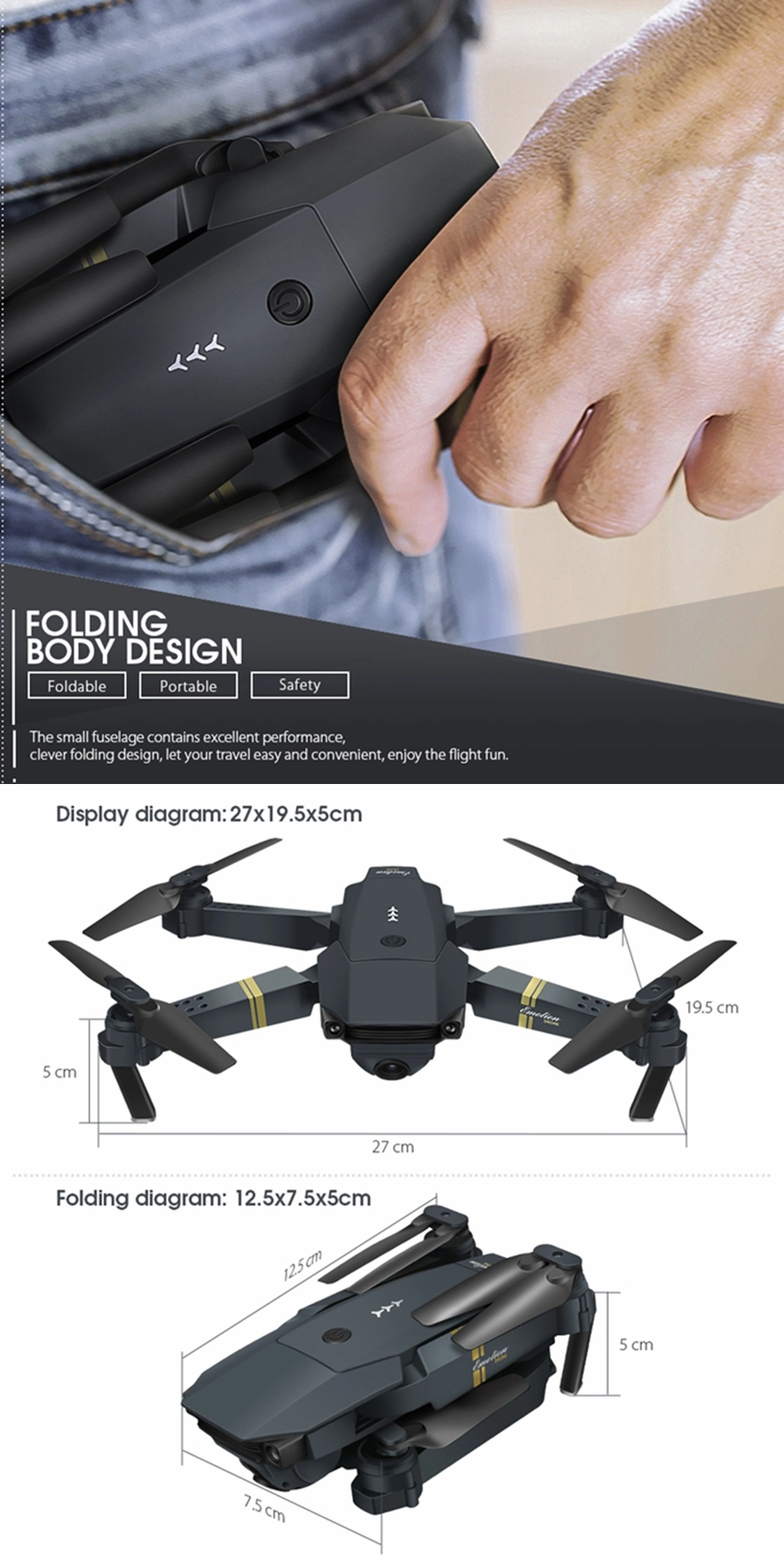 GPS Drone 4K 1080P HD Dual Camera WiFi RC Quadcopter Foldable Mini Drone