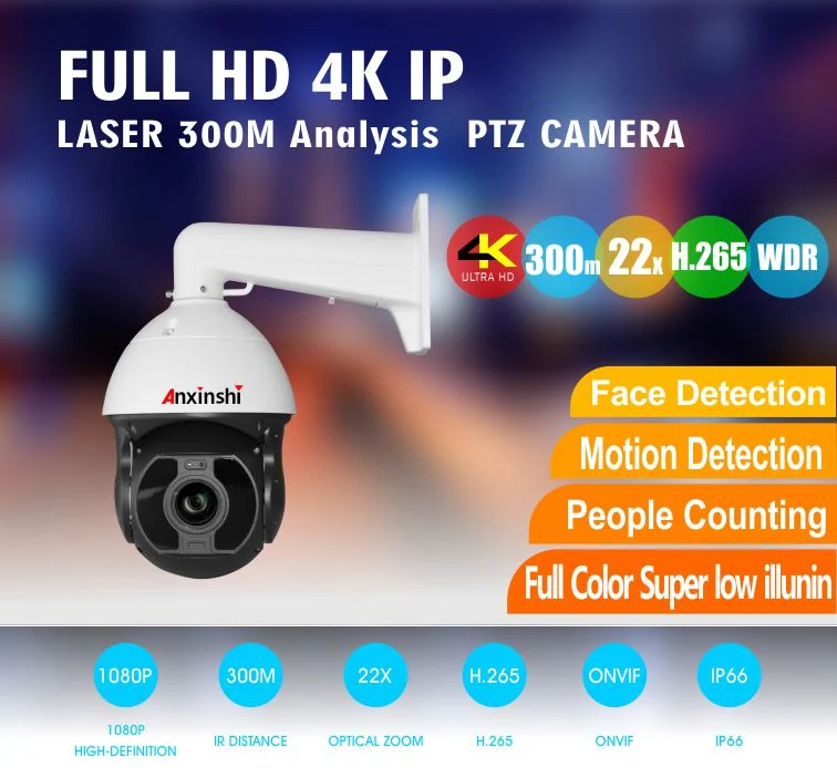 4K PTZ Starlight Illumination Imx226 Smart Analysis Laser 300m 22X Face Detection IP Camera