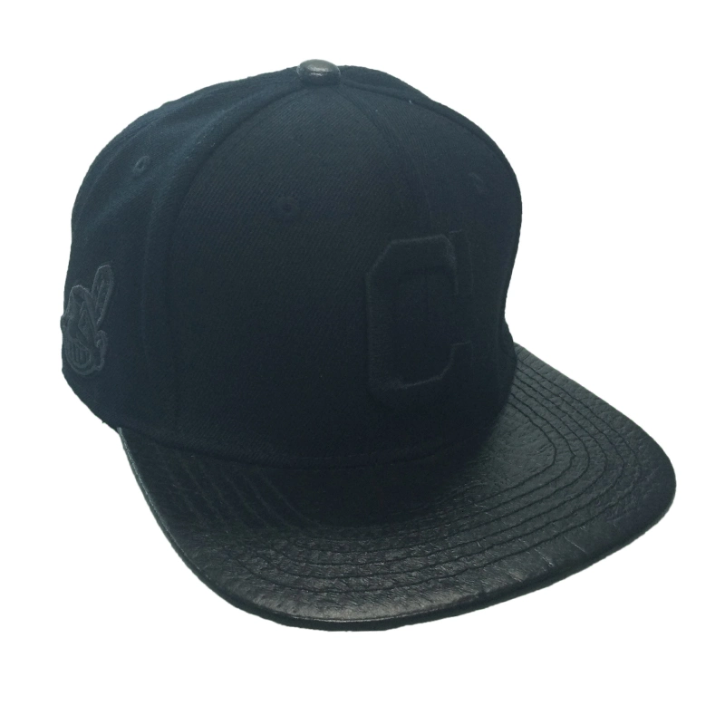 Custom Black Leather Hat 3D Embroidery Basketball Cap Flat Brim Baseball Cap Vintage Snapback Hat