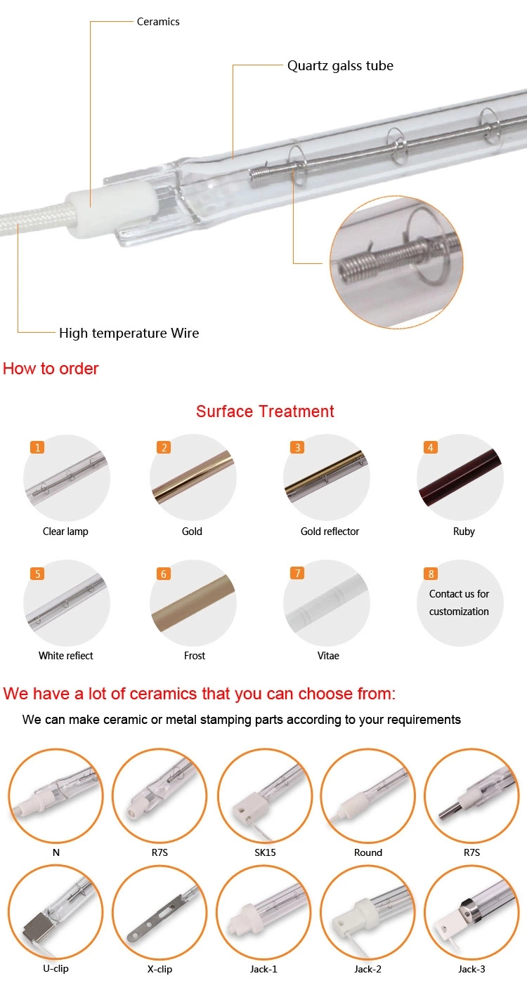 IR Bulbs IR Heater Lamp Infrared Heater Tube Quartz Glass Halogen Heating Element Inside Heater